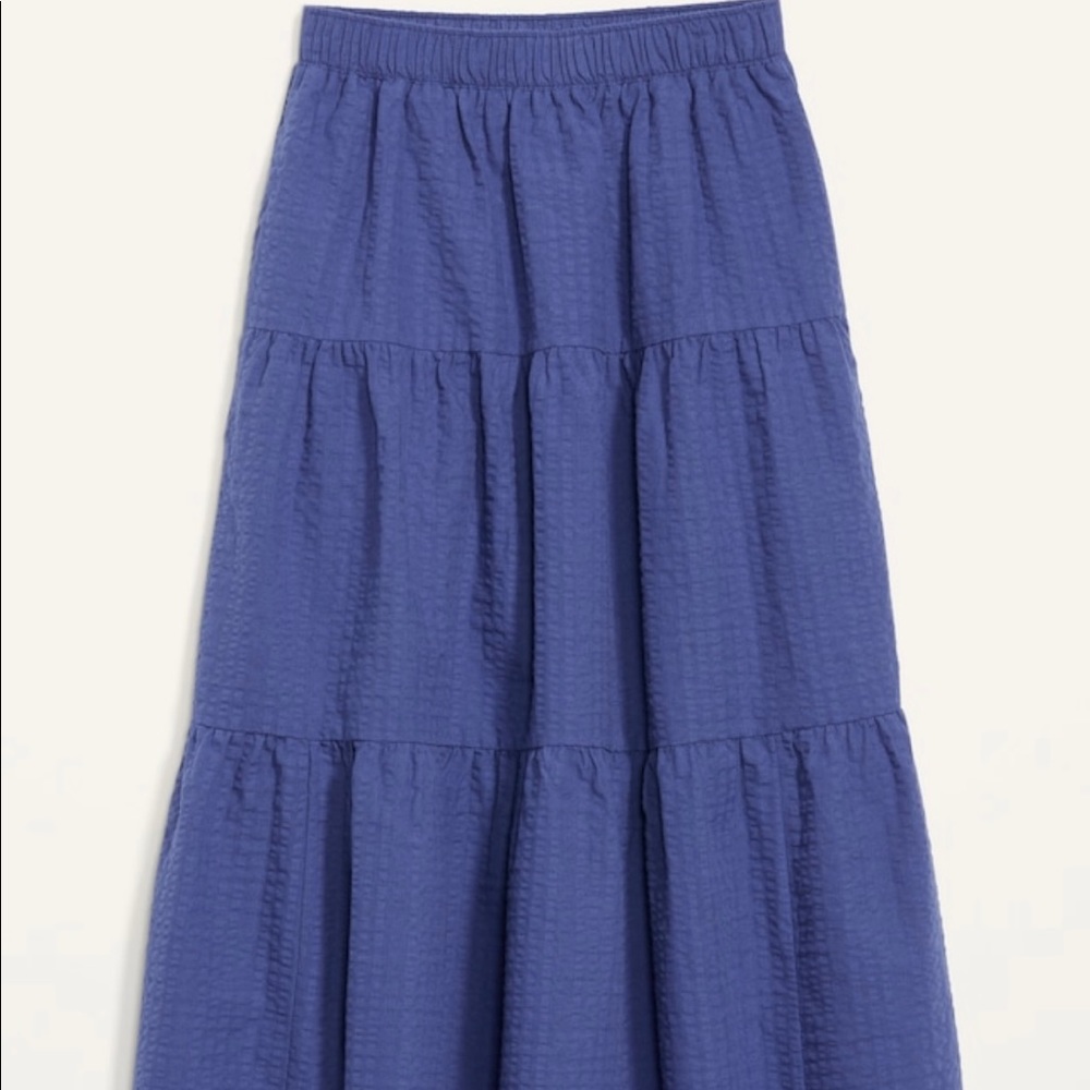High Waisted Tiered Seersucker Maxi Skirt